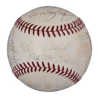 Hall of Famers Multi-Signed ONL Feeney Baseball With 24 Signatures Including Gehringer Grove & Ruffing (PSA/DNA)